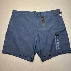 New Lee Flex Denim Chambray Relaxed Fit Bermuda Cargo Shorts 24W